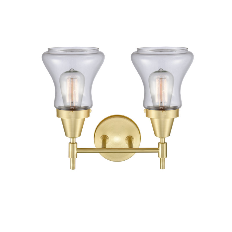 Éclairage pour meuble-lavabo à 2 lumières à intensité variable Gayle, Laiton satiné, Ampoule DEL rétro 4 watts, Transparent