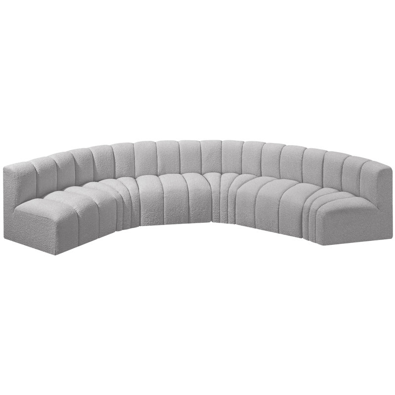 Huxleigh Upholstered Curved Sectional Reversible, Grey Boucle Fabric