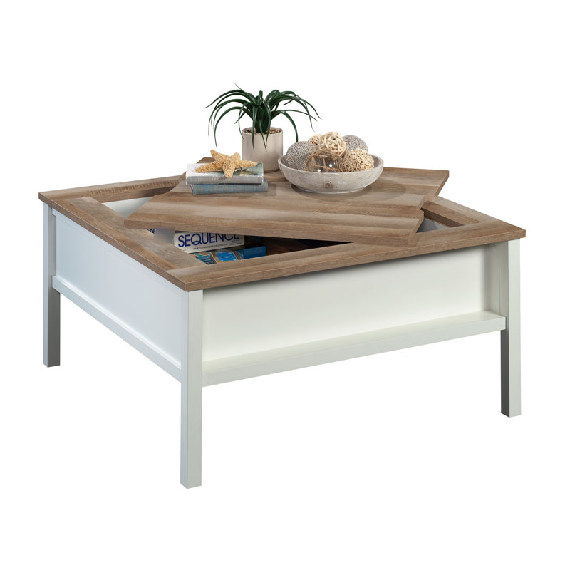 Table basse carrée blanche avec plateau d'échecs amovible, tablette cachée, détails en chêne, conception, installation rapide, carré de 37,68 po, accent inférieur de 19,54 po, assemblage facile,