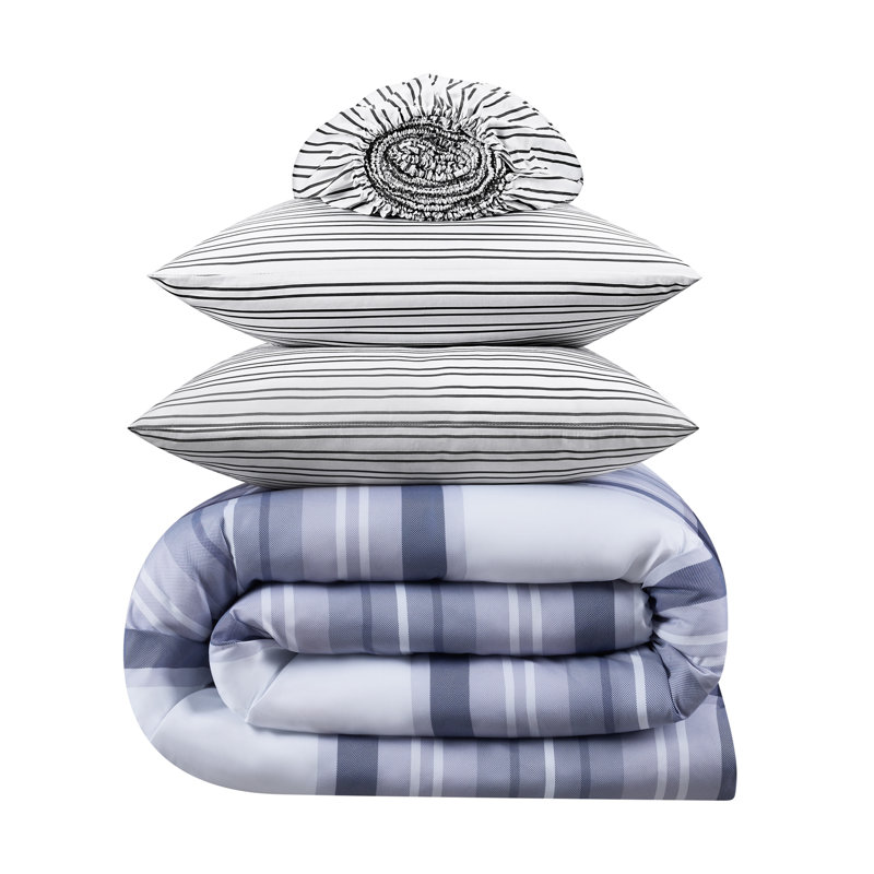 King Blue Microfiber Plaid Bed in a Bag Set