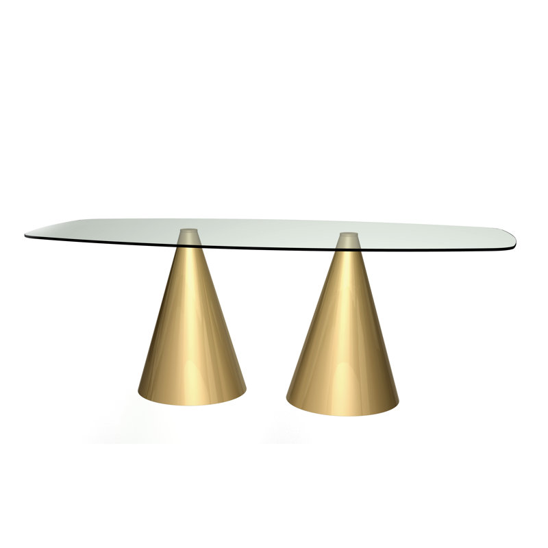 Bedminster Glass Top Metal Base Dining Table, Brass