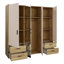 Rajish Modern wardrobe with 4 doors, 4 drawers, mirror, clothing rail and shelves, engineered wood, warm oak decor/beige, 205.9 cm W x 200.1 cm H x 52.7 cm D