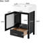 Meuble-lavabo de 20 po pour espaces compacts avec lavabo en céramique, fixation pour robinet simple, armoire noire à portes silencieuses, poignées argentées, plomberie à dossier ouvert