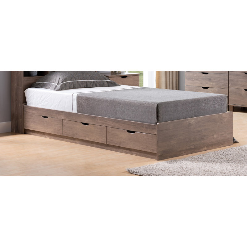 Taupe Twin Wood Frame Storage Bed with 3 Drawers