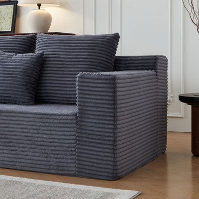 Canapé modulaire profond en velours côtelé avec porte-gobelets, aucun assemblage requis