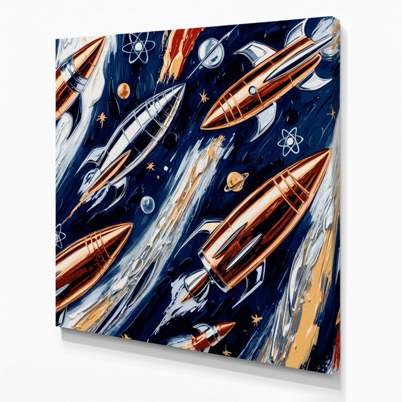 Art mural rétro sur toile, fusées spatiales rétro, H 12 po x l 12 po