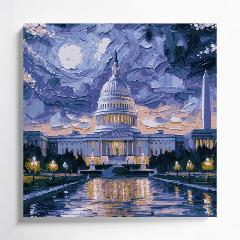 Art mural sur toile avec cités, "Washington", H 12 po x l 12 po