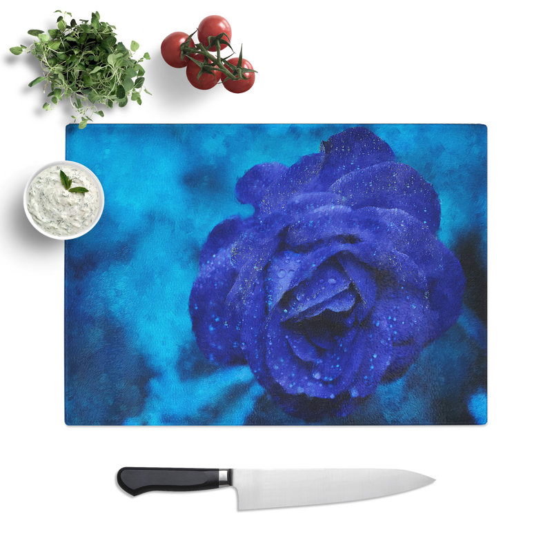 Blue Rose Flower Vol.2 Painting Chopping Board, 0.4cm H x 29cm W x 39cm L