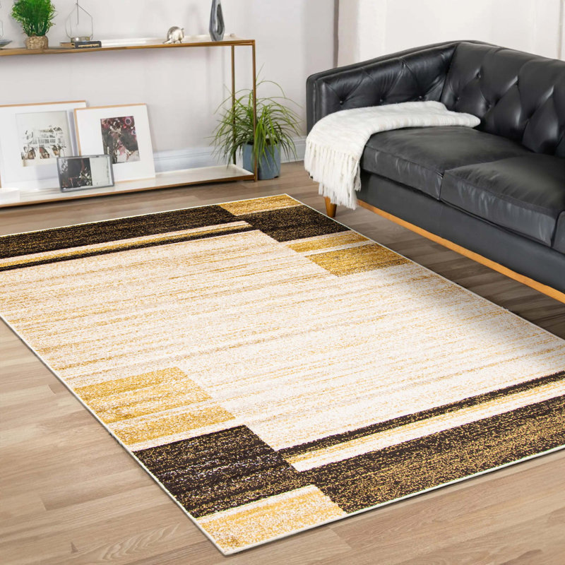 Tapis ivoire/brun foncé/zone dorée Salime, Rectangle 3 pi 11 po x 5 pi 7 po