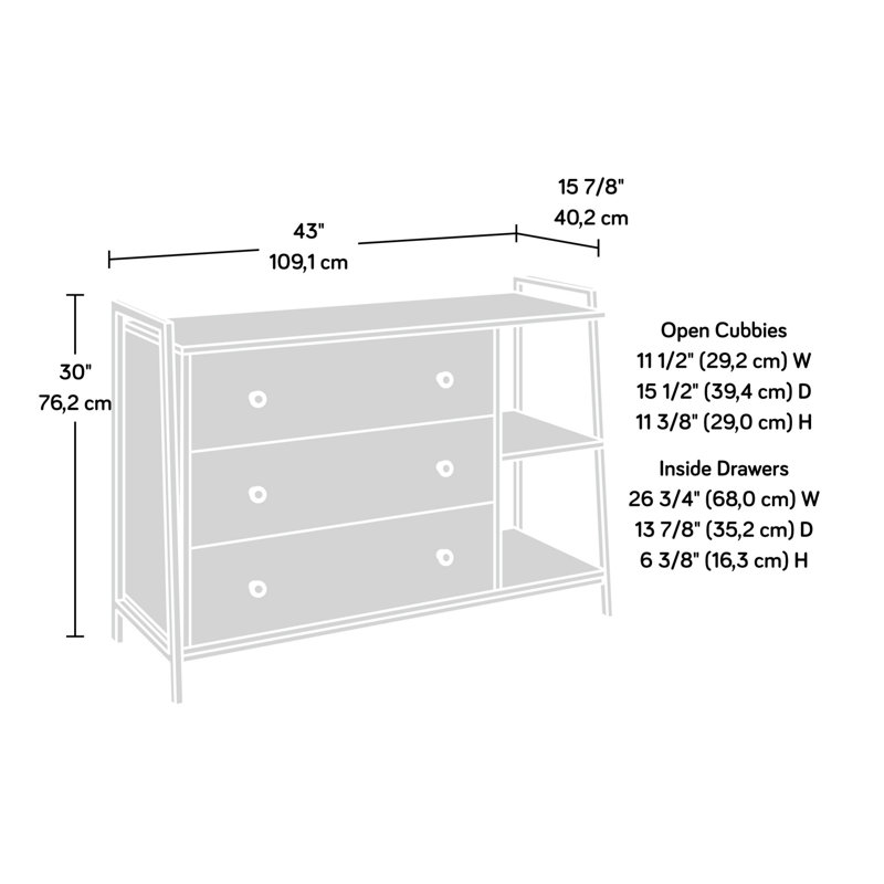 Commode avec tiroirs et deux tablettes ouvertes, Brun