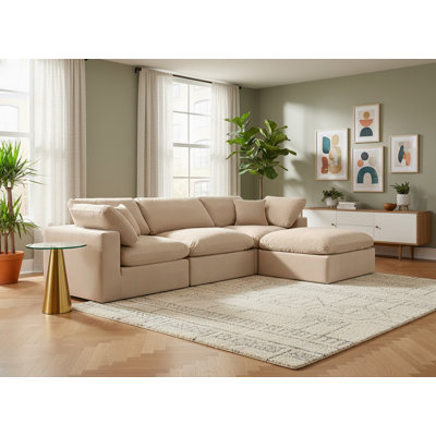 Canapé modulaire réversible en velours de 120 po de large avec repose-pieds Kirstey