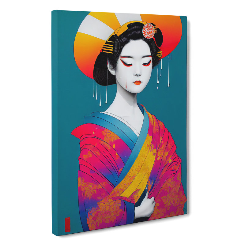 Paint Drip Geisha No.1 - Wall Art, 50cm H x 35cm W x 3cm D, Wrapped Canvas