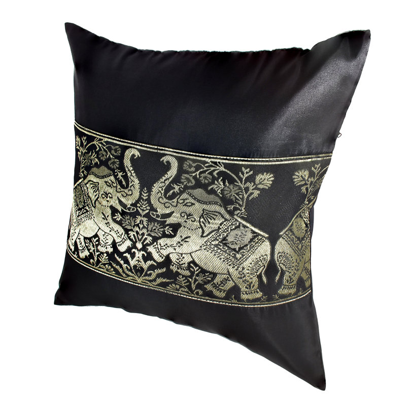 Housse de coussin en coton à imprimé animal 16 po, Noir