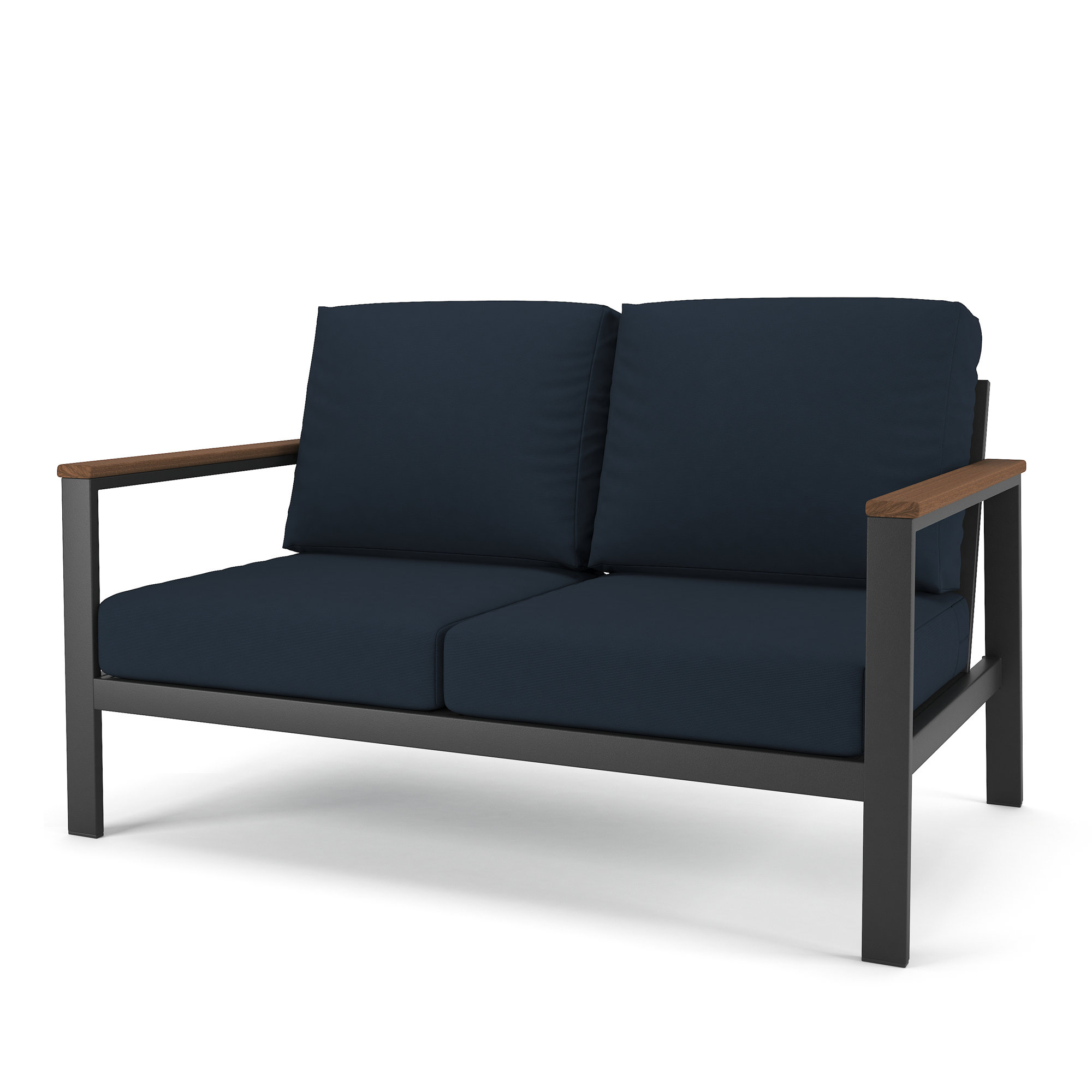 Townsend Loveseat with Sunbrella Cushion, Brown, Canvas Navy Sunbrella® Canvas