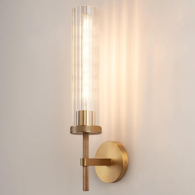 Applique murale en laiton Vookea avec tube de verre à rayures verticales, luminaire de meuble-lavabo moderne pour salle de bain, chambre à coucher, salon, couloir, escalier et cuisine