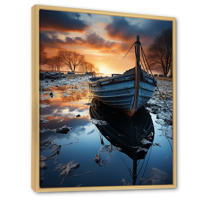 Allemagne, Allemagne, cieux hollandais, bateau sur toile, H 20 po x l 12 po x P 1 po, Cadre naturel flottant