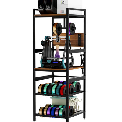 Built - In Power Panel 3D Printer Stand With Heavy Duty Metal Frame And Filament Storage, T Type Holder, Open Workstation For Home Workshop, Black + Metal, 24.16 Width, 20.97 Depth, 65.23 Height