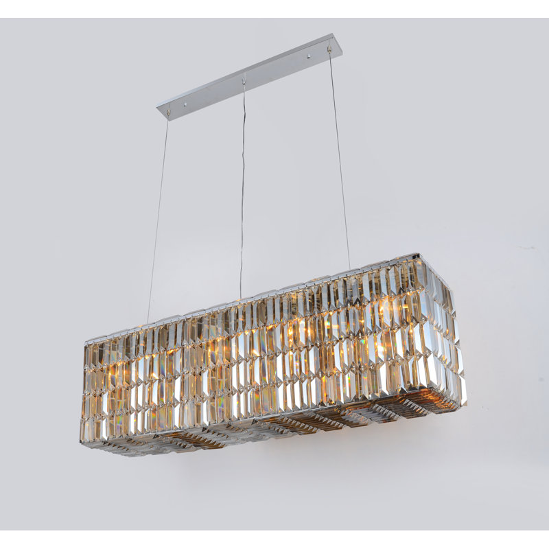 Lustre rectangulaire / carré unique à 6 lumières Blalock, Teck