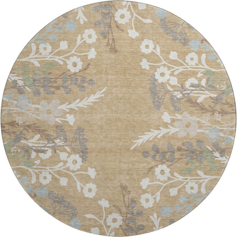 Tapis floral lavable à la machine de qualité supérieure Mayfield AMF2334, Gold, 8' Round