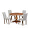 Ensemble de table de salle à manger 7 pièces composé d'une table de salle à manger ronde avec piédestal et 6 chaises rembourrées en tissu de lin, noyer antique-476301665-476301664