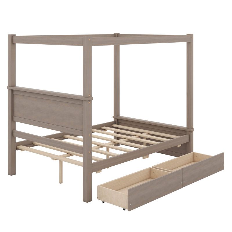 Lit plateforme double Harroll, Brun clair brossé
