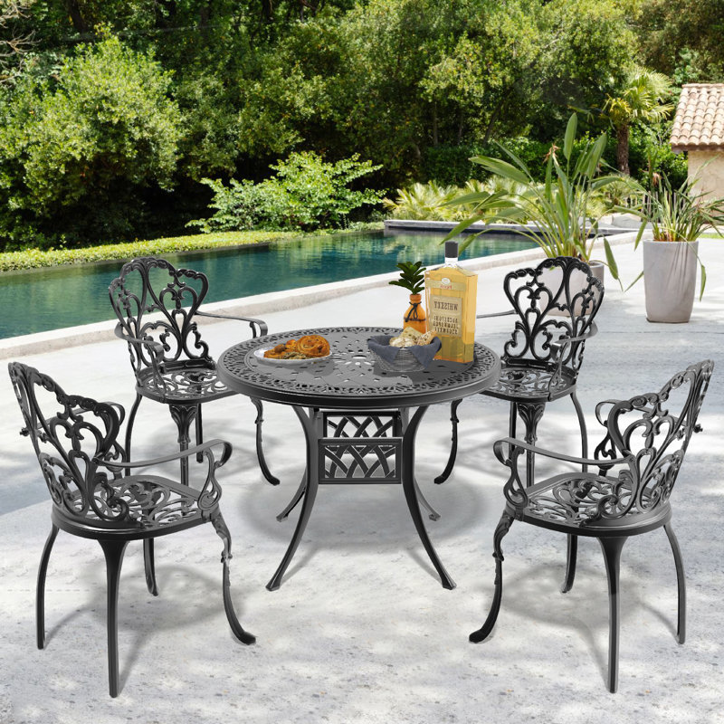 Ensemble de salle à manger d'extérieur en aluminium coulé avec trou pour parasol 35,43 pouces Rudgeway, 4