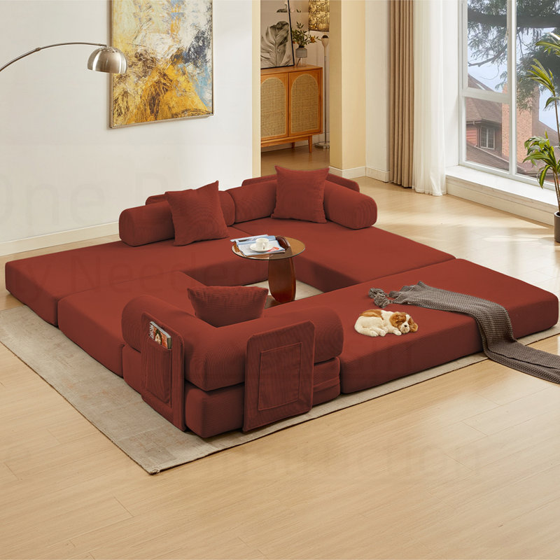 Modular Corduroy 3-Seat Sofa L Shaped Couch With Foldable Doublelayered Seat Cushion For Apartment-Compression Sofa In Box