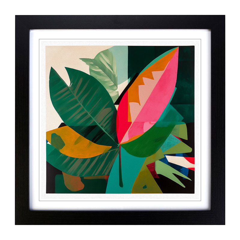 Tropical Leaf Suprematism - Single Picture Frame Print on Wood, Black