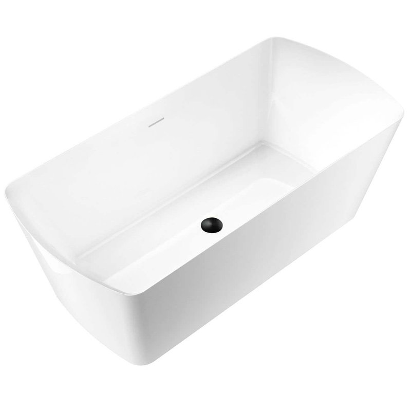 67'' x 31.5'' Freestanding Soaking Acrylic Bathtub, White / Matte Black Drain