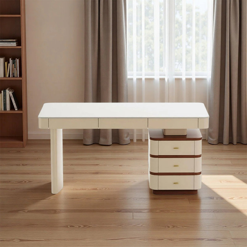 Fashionable minimalist desk, 29.52" H x 55.11" W x 23.62" D, Beige