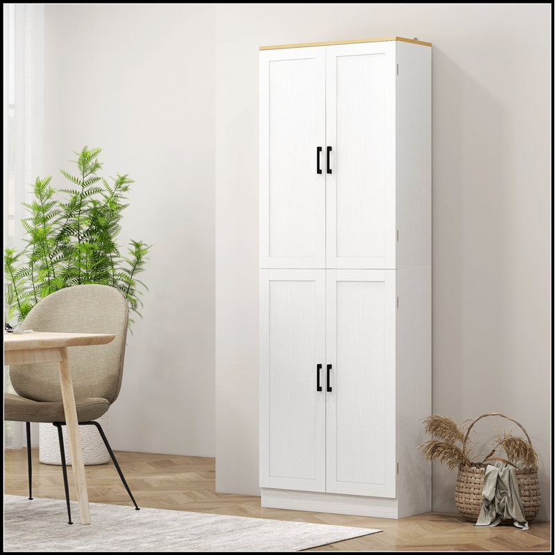 Armoire de cuisine autoportante de 67 pouces avec rangement à 4 portes et tablettes réglables, finition vieillie
