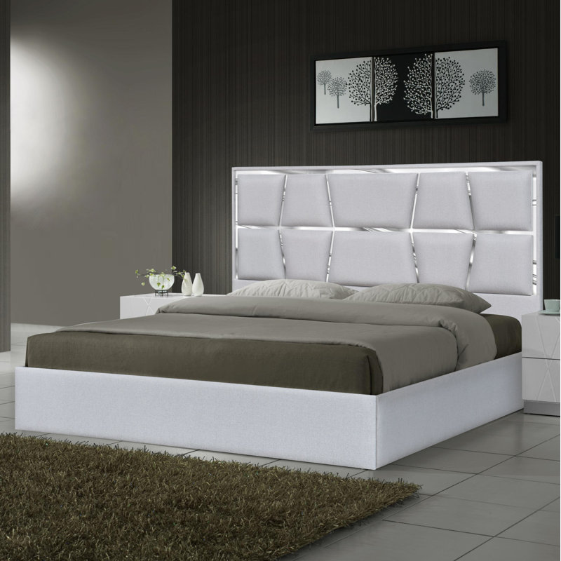 Predmore Upholstered Platform Bed, Queen, Silver Gray
