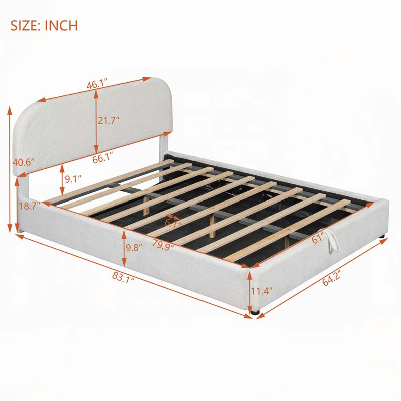 Lit rembourré Teddy avec rangement relevable, Blanc, Grand lit