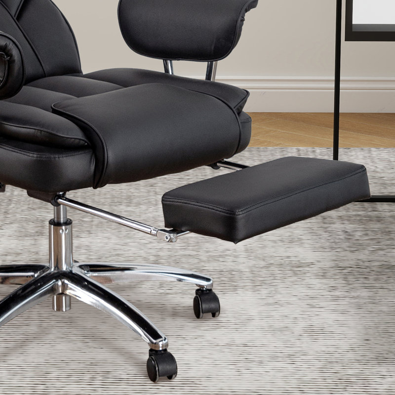 Fauteuil de direction inclinable en similicuir à haut dossier avec repose-pieds, Noir, noir, noir, noir
