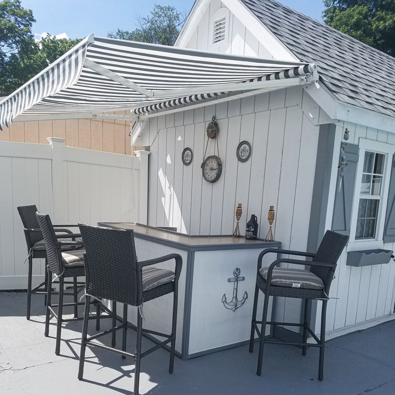 Gray and White Striped Polyester Retractable Awning Fabric Replacement