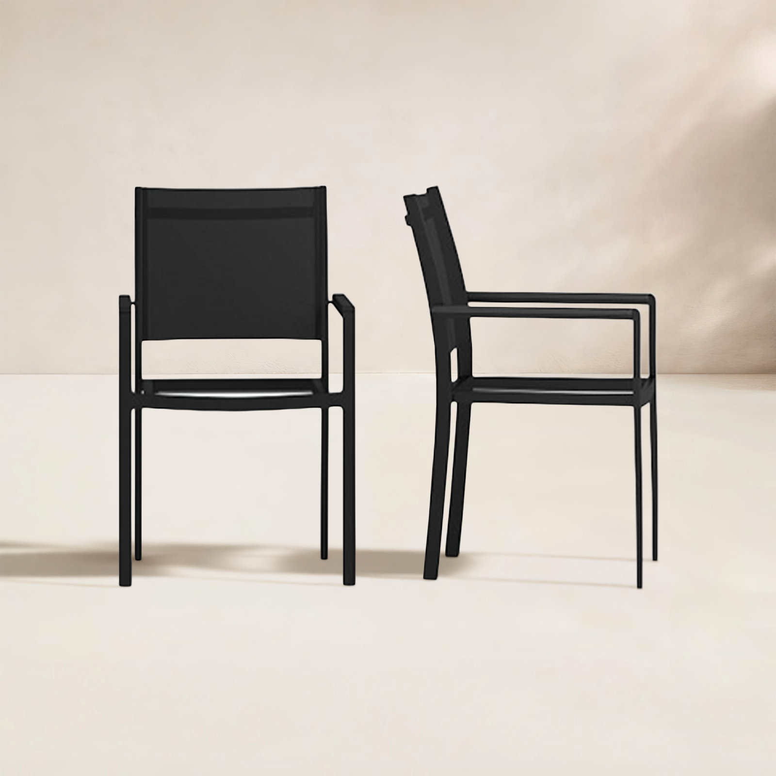 Aynura Stackable Patio Armchair, Black