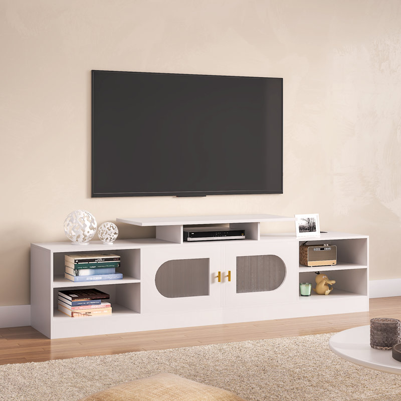 Meuble télé moderne avec rangement jusqu'à 75 po, console multimédia autoportante pour le salon