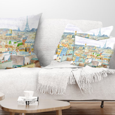 Coussin Aquarelle Cityscape City of Paris