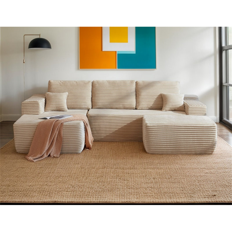 Canapé modulaire de 104 po avec méridienne en forme de U, canapé modulaire moderne avec assise profonde, canapé rembourré de 104 po