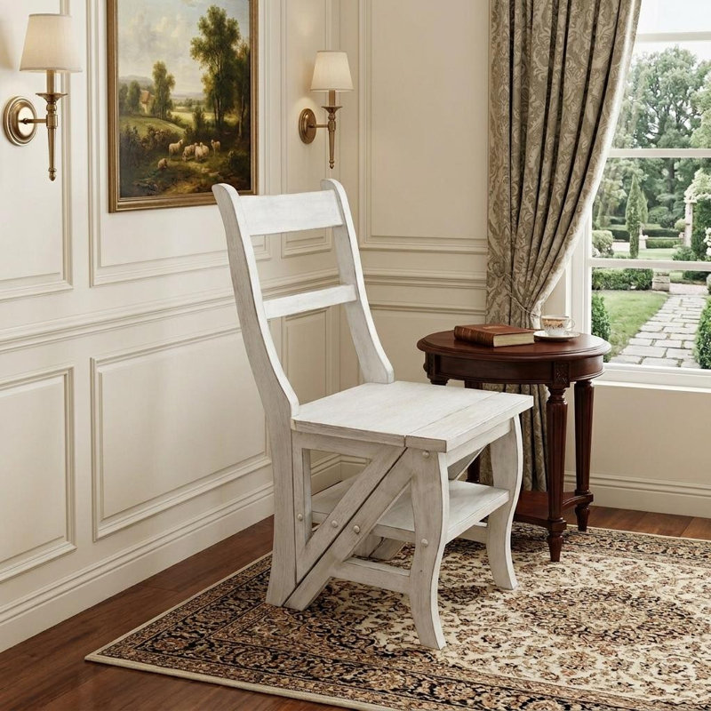 Chaise d'appoint en bois massif blanc antique, White