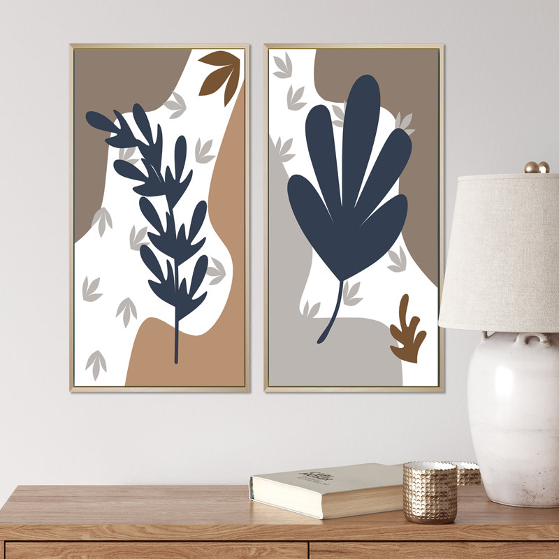 «Minimalistc Plant Silhouettes Still Lifes V», ensemble de 2 impressions, H 32 po x l 32 po x P 1 po, Cadre brun