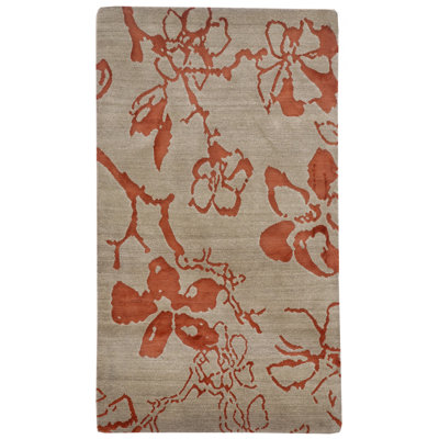 Tapis noué la en laine ivoire à la main floral Martins