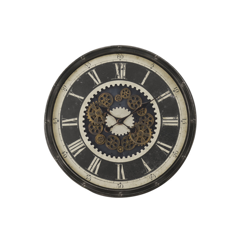 Horloge, 30 po, mécanisme d'engrenage, grande horloge murale, brun, transitionnel