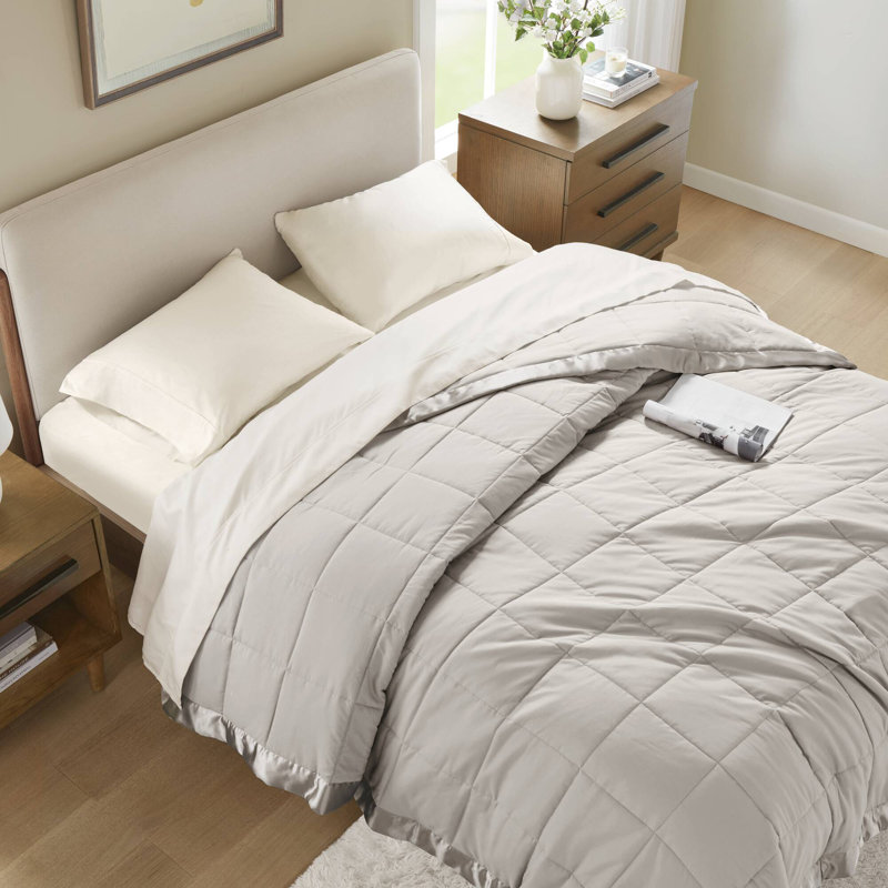 Lightweight Down Alternative Blanket with Satin Trim, Twin, Gray