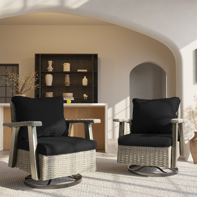 Mezie Wicker 2 - Person Patio Conversation Set with Cushions, Black
