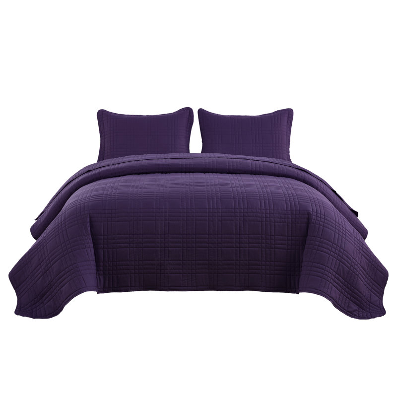 Lightweight Microfiber Reversible 3 Piece Coverlet / Bedspread Set, King Bedspread + 2 King Shams, Dark Purple
