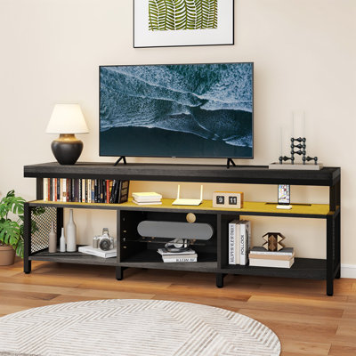 Modern Industrial LED Entertainment Center TV Stands With Power Outlets & Open Storage For Living Room