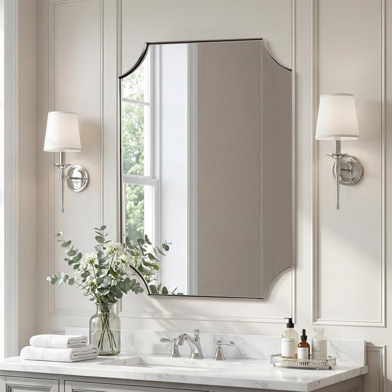 Miroir de salle de bain Tariro Cadre en acier inoxydable, 36 po x 30 po, Nickel brossé