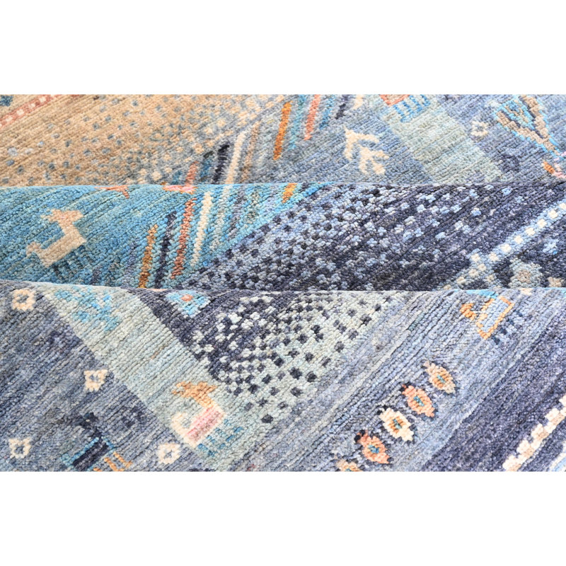 Hand Knotted Wool Area Rug in Multi