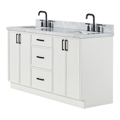 Meuble-lavabo double 67 po avec comptoir en marbre de Carrare italien Ariel Kelly